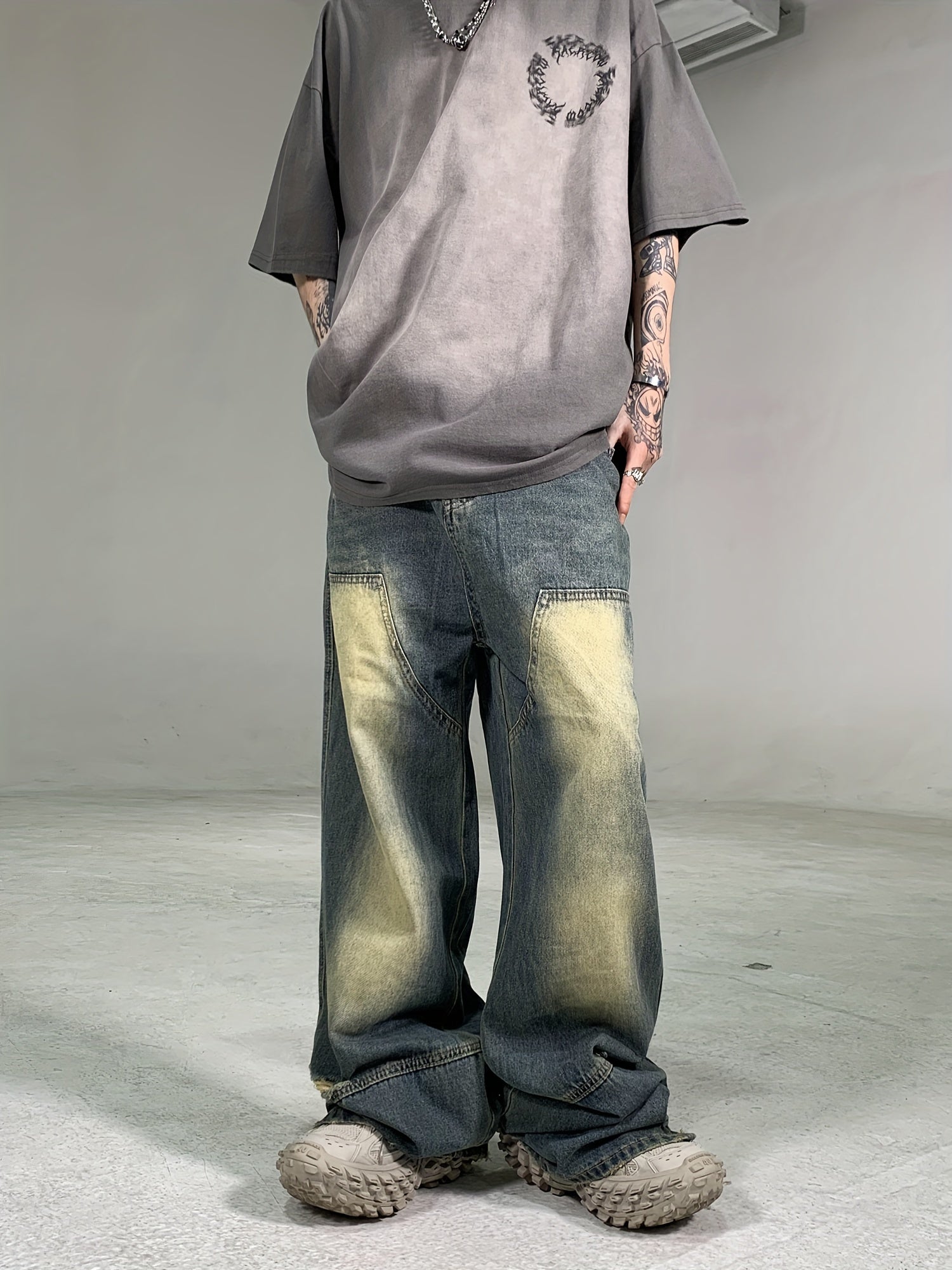 Men's Hip Hop Wide Leg Distressed Denim Pants