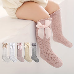 3 Pairs Baby Bow Princess Knee High Socks Toddler Infant Mesh Breathable