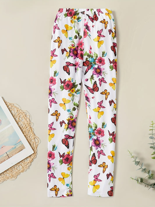 Kid Girl Butterfly Print Silk Leggings for Summer