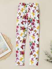 Kid Girl Butterfly Print Silk Leggings for Summer