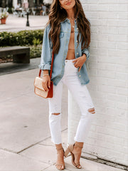 Women's Long Sleeves Denim Jacket with Flap Pockets