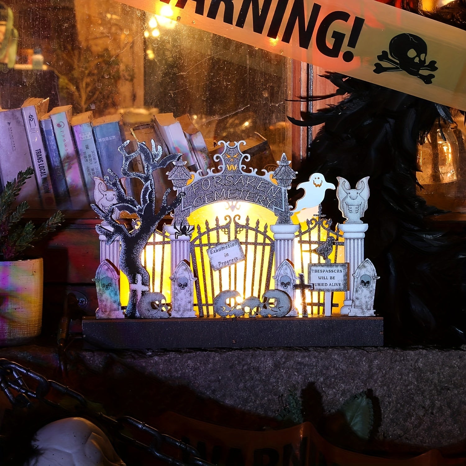 Halloween Wooden Ghost Cemetery Desktop Decoration