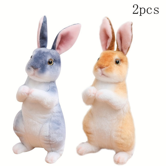2pcs Beige Bunny Plush Toys - Perfect for Video Game Fans & Easter Decor