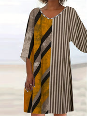  Colorblock Stripe Print V Neck Dress