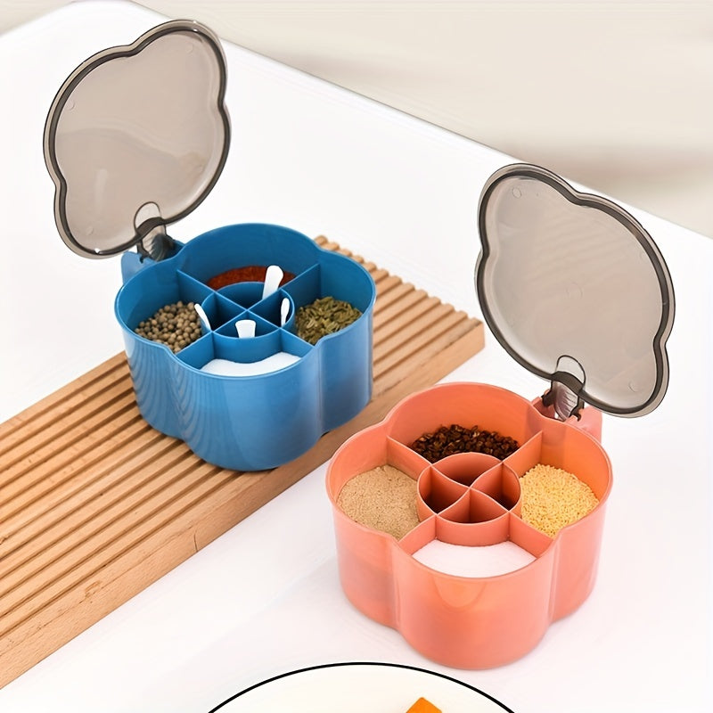 Plastic Seasoning Box with Spoon Grid Sugar Box for Kitchen Supplies