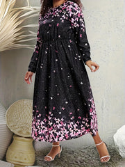 Women's Plus Floral Print Maxi Dress With Pockets