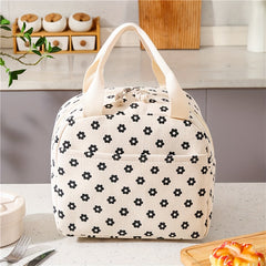 Large Floral Corduroy Insulated Lunch Bag Waterproof Aluminum Foil Lining