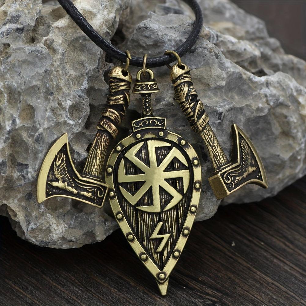 Men's Viking Shield Ax Pendant Necklace Casual Party Jewelry