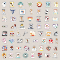60pcs Animal Vet Theme Stickers Stethoscopes Paw Prints Vinyl Stickers