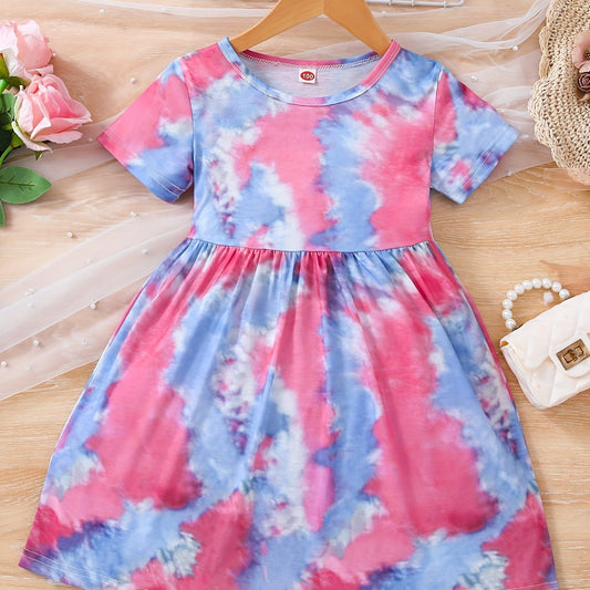 Toddler Girls Tie Dye Graphic Casual Dress for Party
