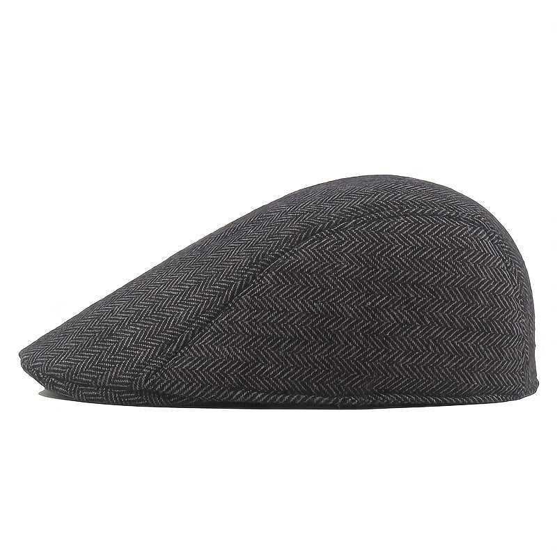 Mens Herringbone Tweed Blend Flat Cap Ivy Cabbie Driving Hat