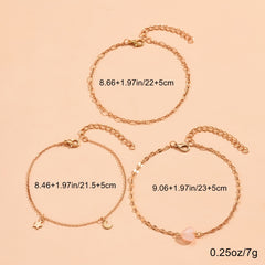 3 Pcs Moon Pendant Anklet Set 14K Plated Zinc Alloy Bracelet