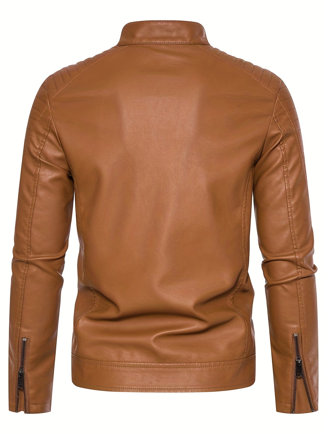 Men's PU Zip Up Stand Collar Faux Leather Jacket