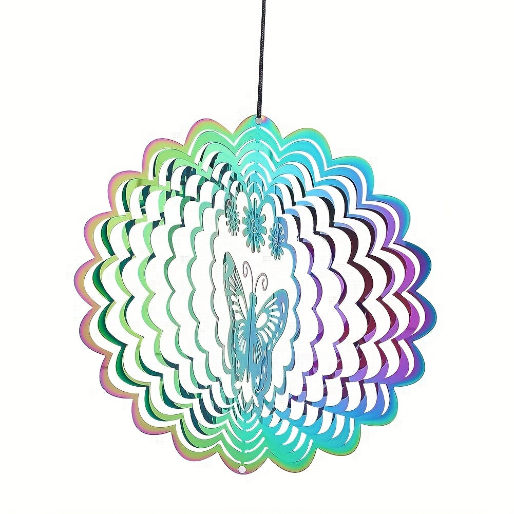 14 Flower Butterfly Wind Spinner 3D Rotating Gradient Wind Chimes
