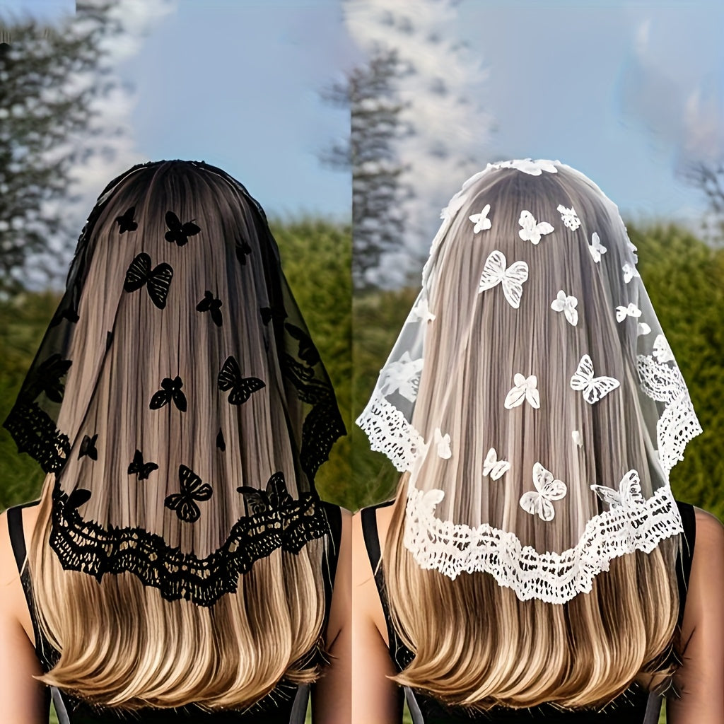 Butterfly Pattern Lace Headscarf for Weddings