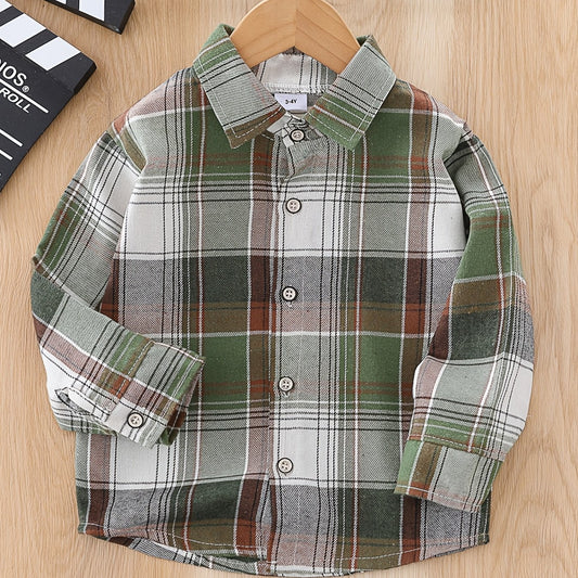 Boys Plaid Lapel Shirts Long Sleeve Button Down Tops Spring Fall Outwear