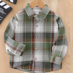 Boys Plaid Lapel Shirts Long Sleeve Button Down Tops Spring Fall Outwear
