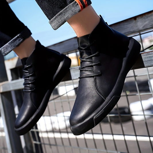 Men's Lace up High Top Boots, Leather Casual Walking Shoes