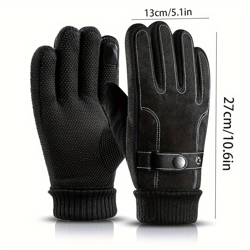 Men's Leather Touch Screen Winter Gloves - Skiing Cycling Motorcycle