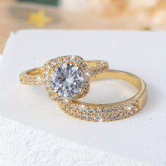 2pcs Shining Gemstone Promise Rings Silver Plated Dainty Jewelry