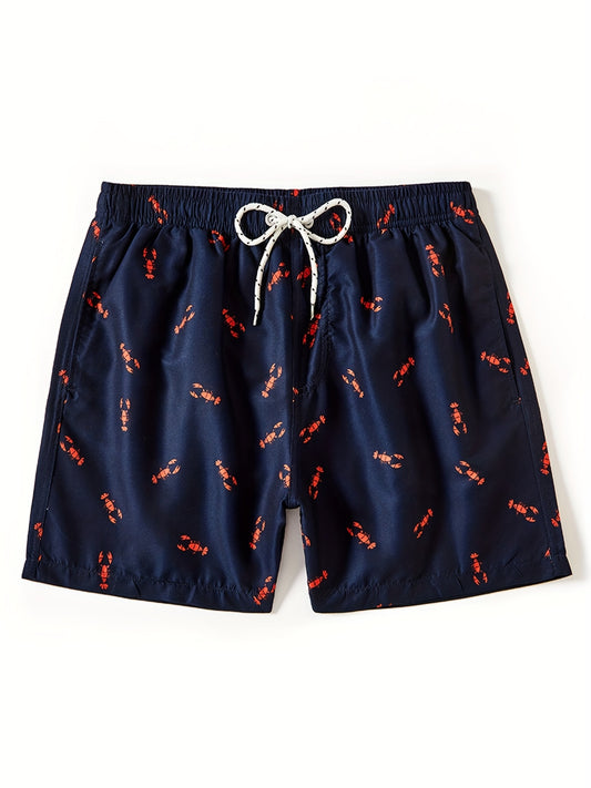Crayfish Pattern Print Men s Swim Trunks Quick Dry Drawstring Beach Shorts