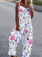 Feather Print Tank Jumpsuit Sleeveless Casual Jumpsuit