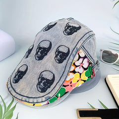 Summer Skull Head Beret Breathable Mesh Hat Peaked Hat Duck Tongue Cap