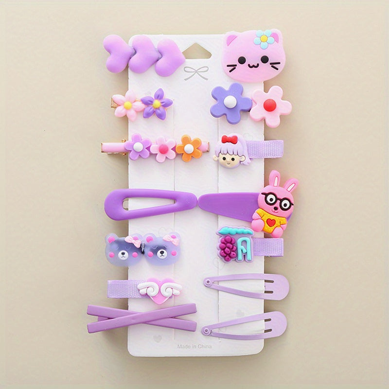 14pcs Cartoon Animal Shape Hair Clips Girls Hair Accessories Set