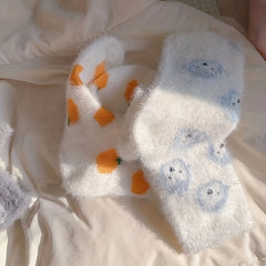 Cartoon Fruit Print Socks Warm Women's Stockings