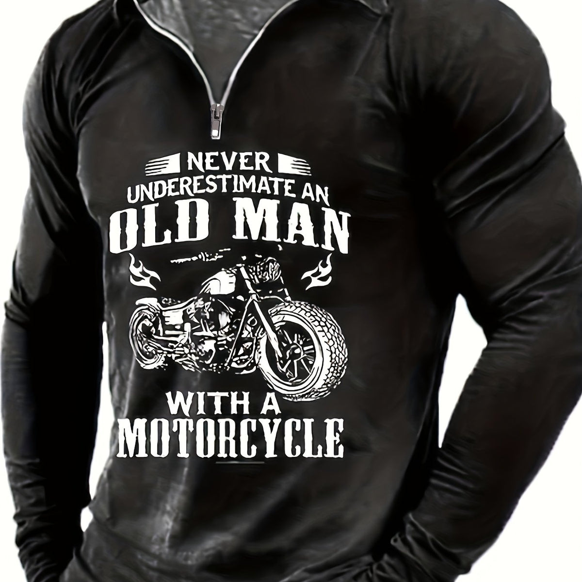 Motorcycle And Letters Pattern Men's Custom Fit Long Sleeve Shirt