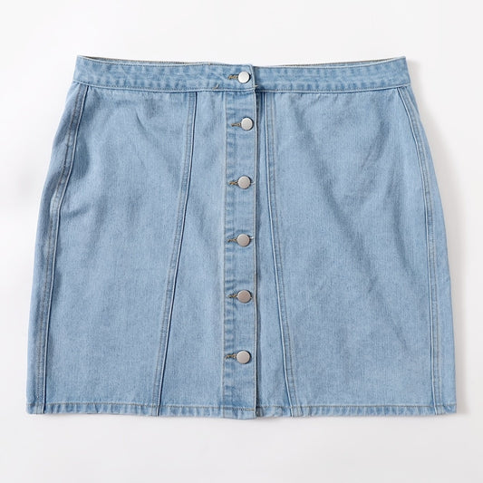  Button Front Mini Denim Skirt Women's Plus Solid Mini Denim Skirt