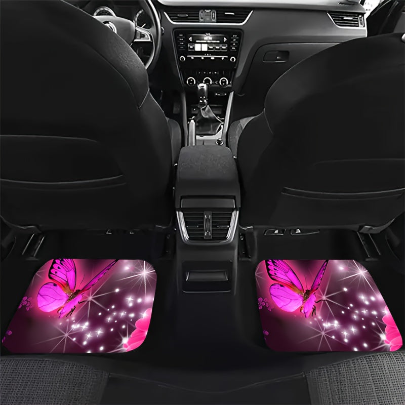 4pcs Pink Butterfly Car Floor Mats - Non-slip Stain Resistant Mats