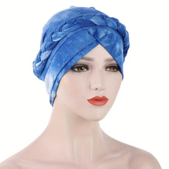 Tie Dye Knotted Turban Beanies Braid Head Scarf Chemo Cap