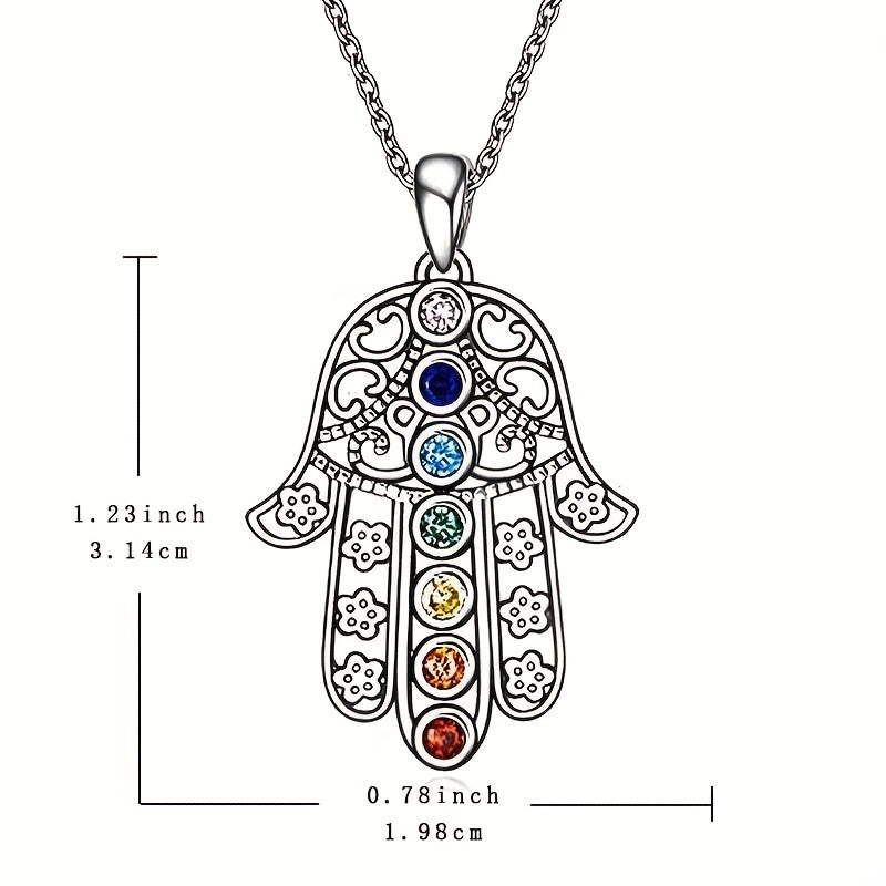 7 Chakra Palm Pendant Yoga Healing Stone Necklace Energy Balance Jewelry