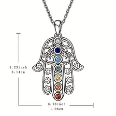 7 Chakra Palm Pendant Yoga Healing Stone Necklace Energy Balance Jewelry