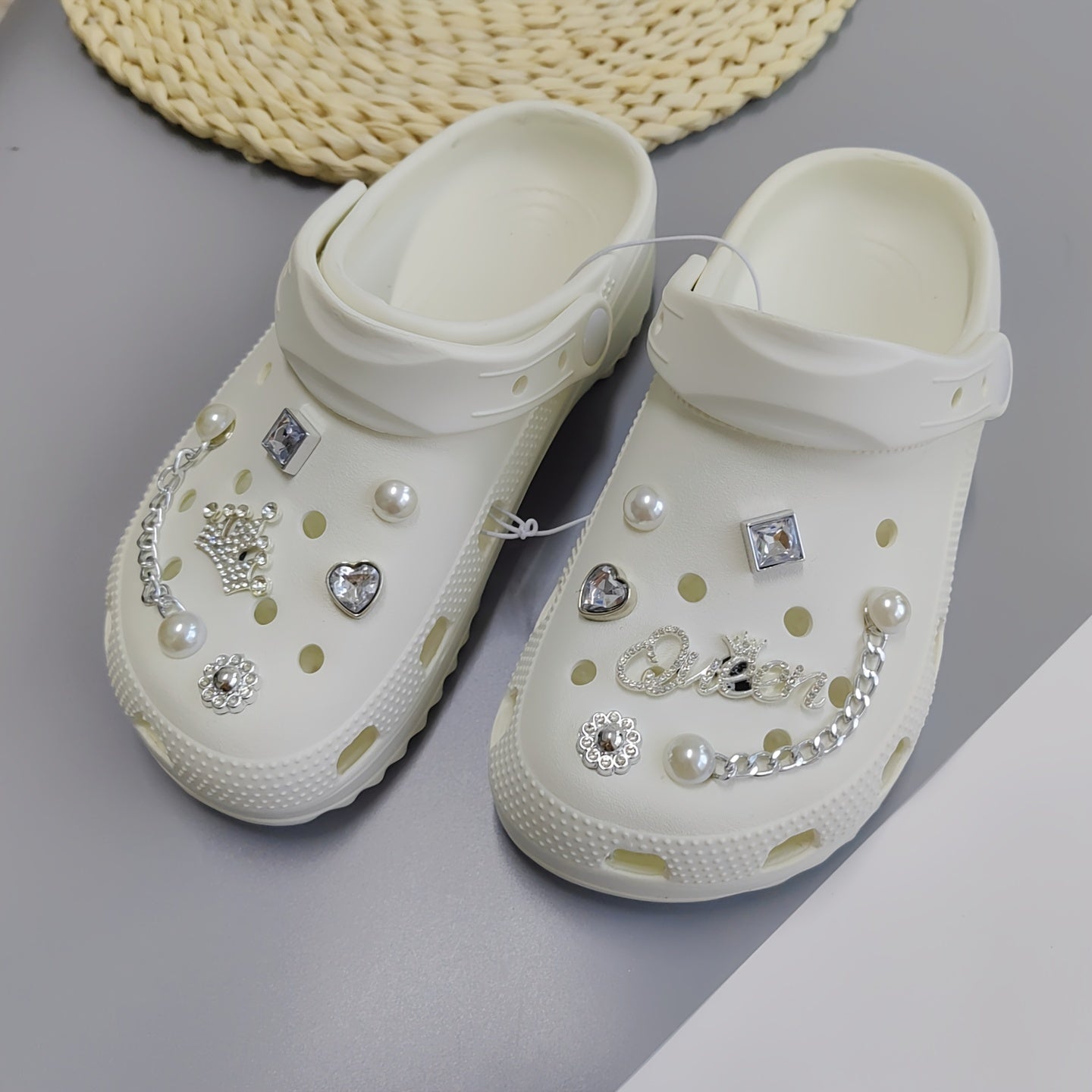 14pcs Shoe Accessories Set Crown Alphabet Flash Diamond Chain
