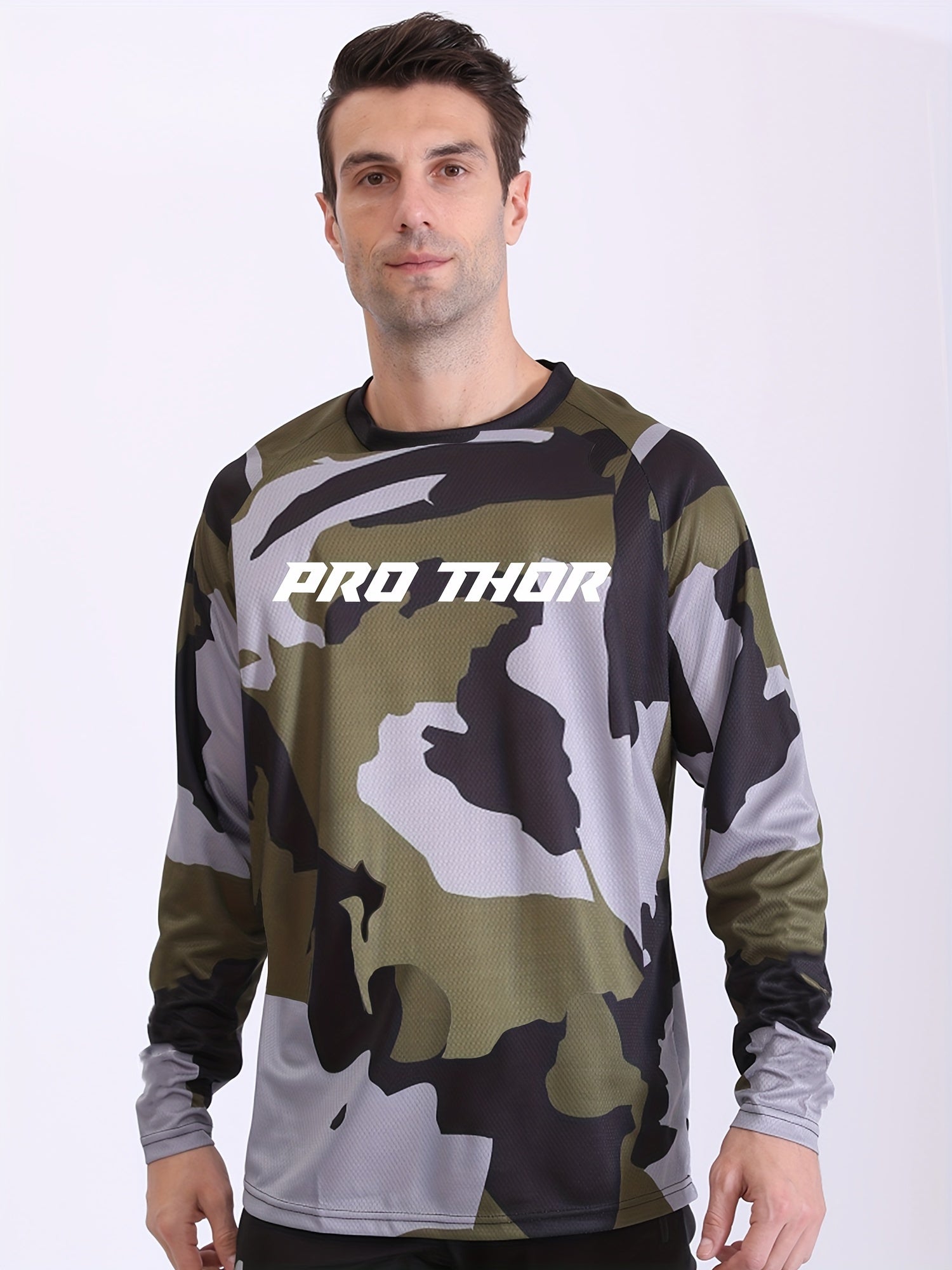 Men's Camo Long Sleeve Motorcycle T-shirt Quick Drying Breathable Top