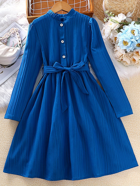 Girls Retro Princess Dress Midi Length Long Sleeve Casual Dress