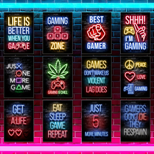 Modern Neon Art Funny Gamer Quotes Stickers