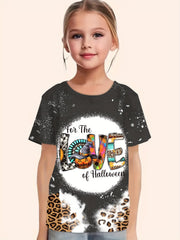 Girls Halloween Print T-shirt Breathable Comfy Pullover