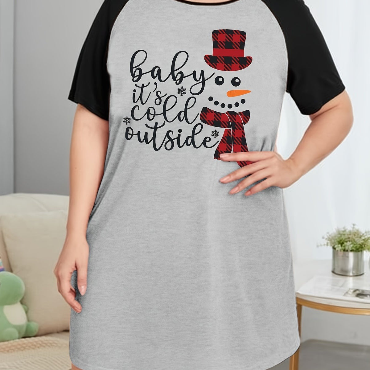  Snowman Print Nightdress Women's Sleep Dress