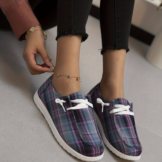 Women's Plaid Canvas Shoes Lace Up Lightweight Comfortable Outdoor Shoes