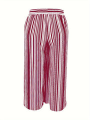  Stripe Print Wide Leg Drawstring Pants