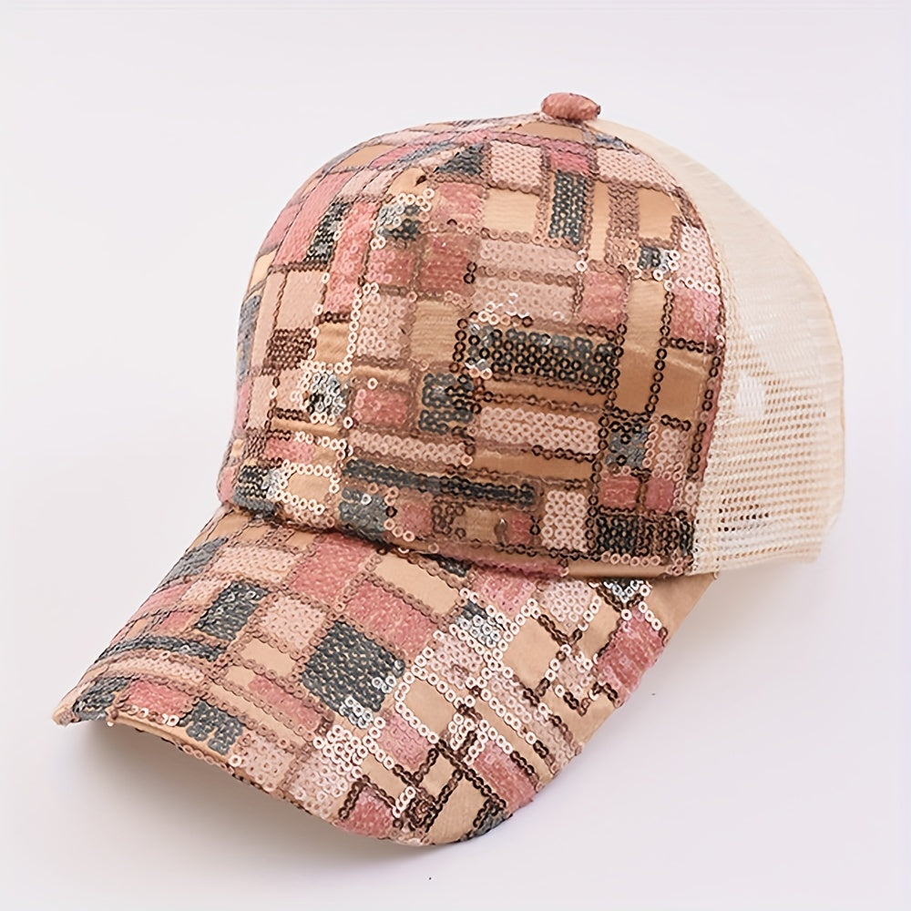 Sequin Plaid Y2K Trucker Hat Mesh Baseball Cap Unisex Hip Hop Dad Hats