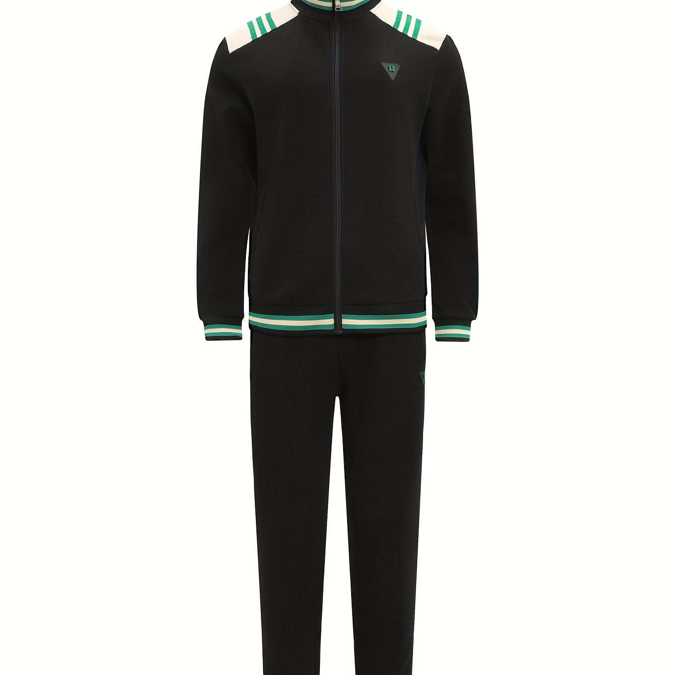 Men's 2 Piece Stripe Block Jacket & Sweatpants Set for Spring Autumn