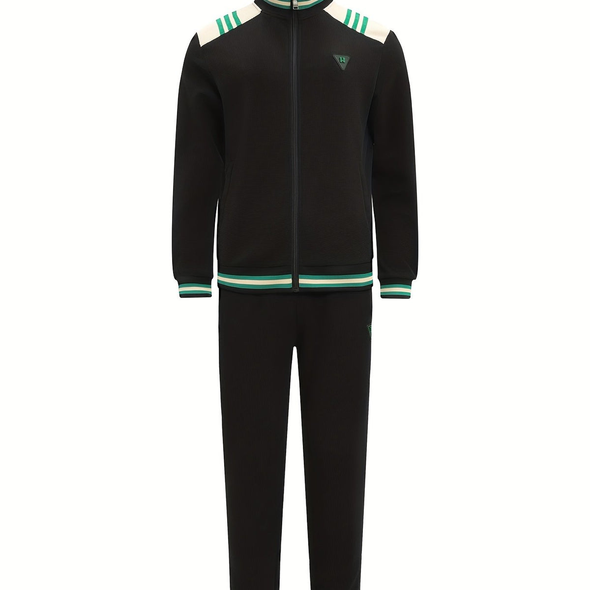 Men's 2 Piece Stripe Block Jacket & Sweatpants Set for Spring Autumn
