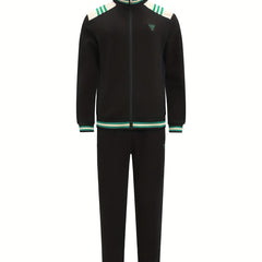 Men's 2 Piece Stripe Block Jacket & Sweatpants Set for Spring Autumn