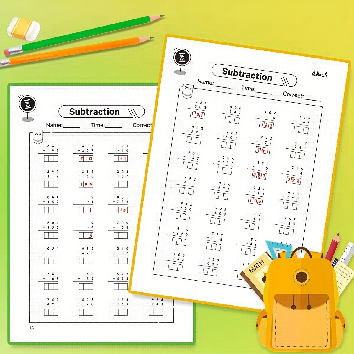 Math Subtraction Workbook Up to 100 Interactive Practice Pages