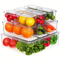 10pcs Clear Plastic Refrigerator Storage Tray with Lid