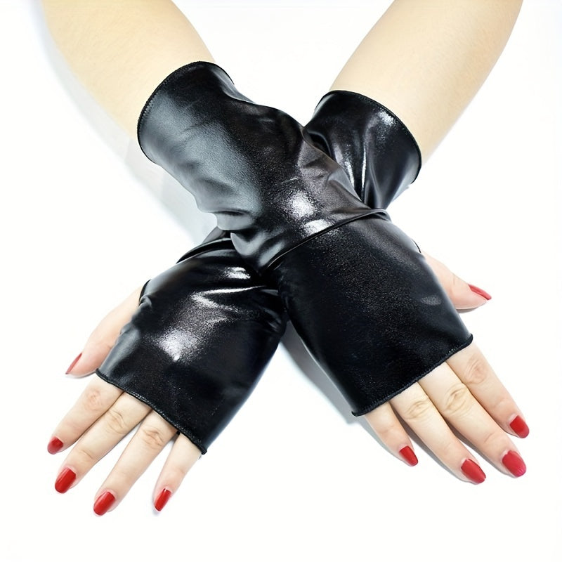 Patent Leather Fingerless Gloves Solid Punk Half Fingerless Gloves